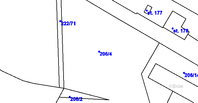 Parcela st. 206/4 v KÚ Kojetice na Moravě, Katastrální mapa