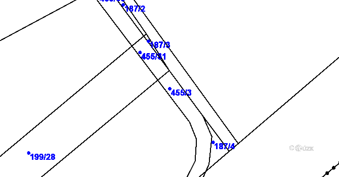 Parcela st. 455/3 v KÚ Kojetice na Moravě, Katastrální mapa