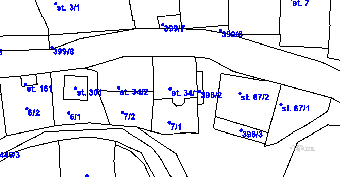Parcela st. 34/1 v KÚ Kojetice na Moravě, Katastrální mapa