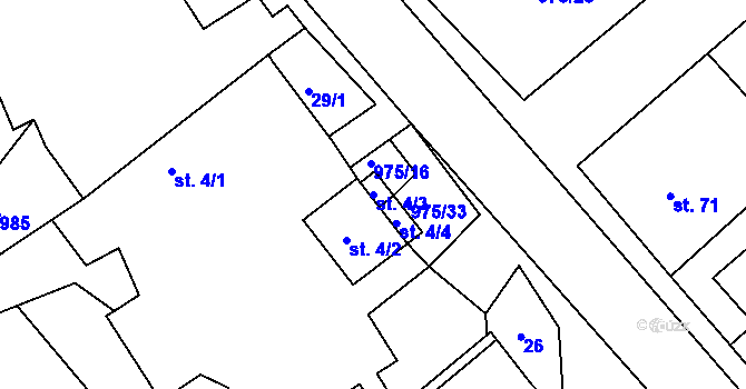 Parcela st. 4/3 v KÚ Kojetín u Havlíčkova Brodu, Katastrální mapa