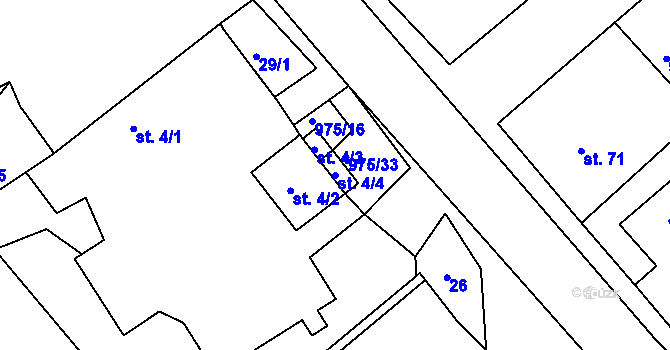 Parcela st. 4/4 v KÚ Kojetín u Havlíčkova Brodu, Katastrální mapa