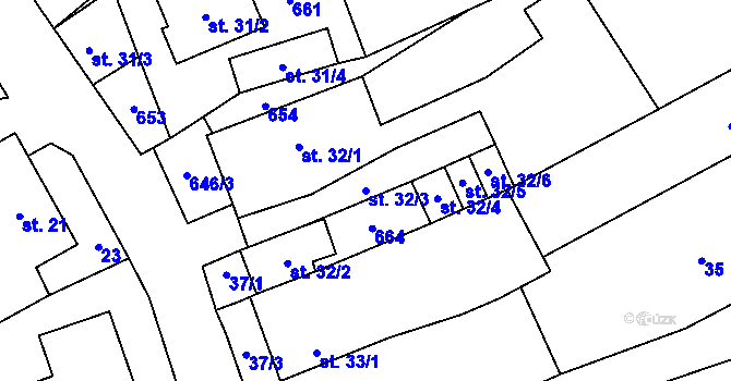 Parcela st. 32/3 v KÚ Kojetín u Starého Jičína, Katastrální mapa