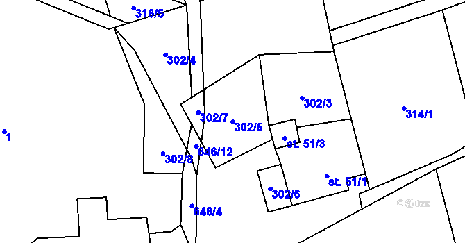 Parcela st. 302/5 v KÚ Kojetín u Starého Jičína, Katastrální mapa