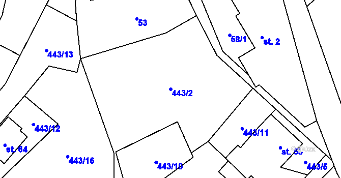 Parcela st. 443/2 v KÚ Kojetín u Starého Jičína, Katastrální mapa