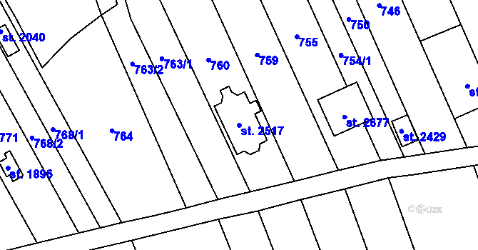 Parcela st. 2517 v KÚ Kojetín, Katastrální mapa