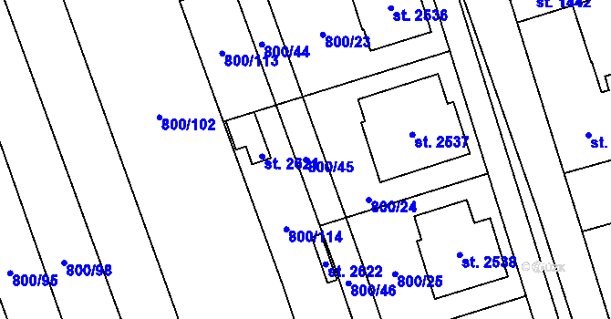 Parcela st. 800/45 v KÚ Kojetín, Katastrální mapa