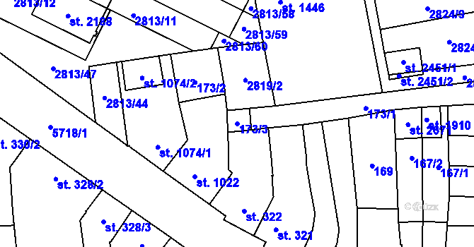 Parcela st. 173/3 v KÚ Kojetín, Katastrální mapa
