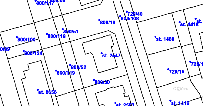Parcela st. 2547 v KÚ Kojetín, Katastrální mapa