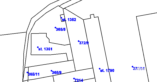 Parcela st. 372/9 v KÚ Kojetín, Katastrální mapa