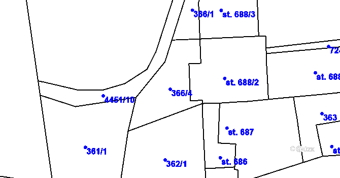 Parcela st. 366/4 v KÚ Kojetín, Katastrální mapa