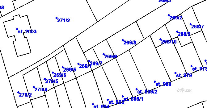 Parcela st. 269/9 v KÚ Kojetín, Katastrální mapa
