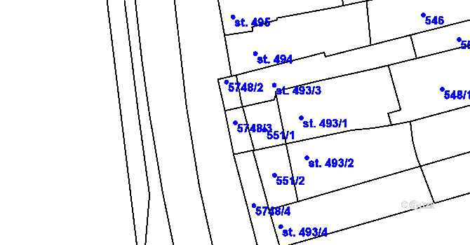Parcela st. 5748/3 v KÚ Kojetín, Katastrální mapa
