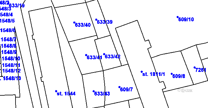 Parcela st. 633/42 v KÚ Kojetín, Katastrální mapa