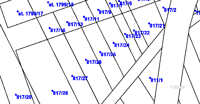 Parcela st. 817/25 v KÚ Kojetín, Katastrální mapa