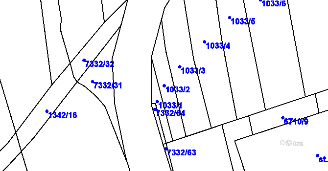 Parcela st. 1033/2 v KÚ Kojetín, Katastrální mapa