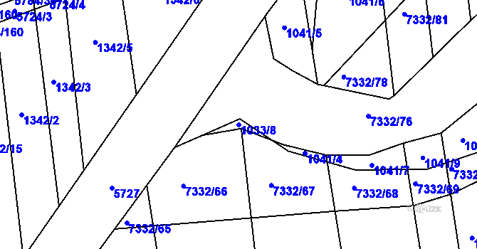 Parcela st. 1033/8 v KÚ Kojetín, Katastrální mapa
