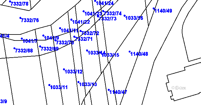 Parcela st. 1033/15 v KÚ Kojetín, Katastrální mapa