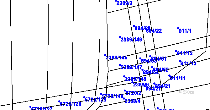 Parcela st. 2389/145 v KÚ Kojetín, Katastrální mapa