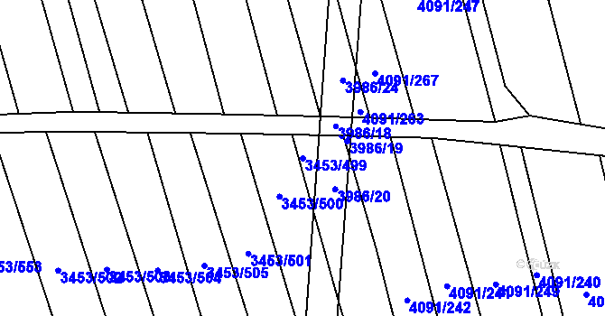 Parcela st. 3453/499 v KÚ Kojetín, Katastrální mapa