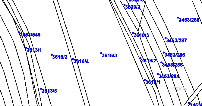 Parcela st. 3616/3 v KÚ Kojetín, Katastrální mapa