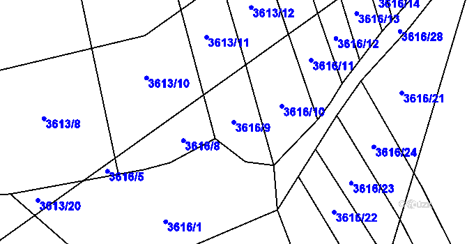 Parcela st. 3616/9 v KÚ Kojetín, Katastrální mapa