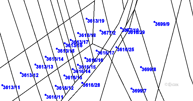 Parcela st. 3616/17 v KÚ Kojetín, Katastrální mapa
