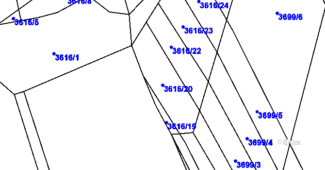 Parcela st. 3616/20 v KÚ Kojetín, Katastrální mapa