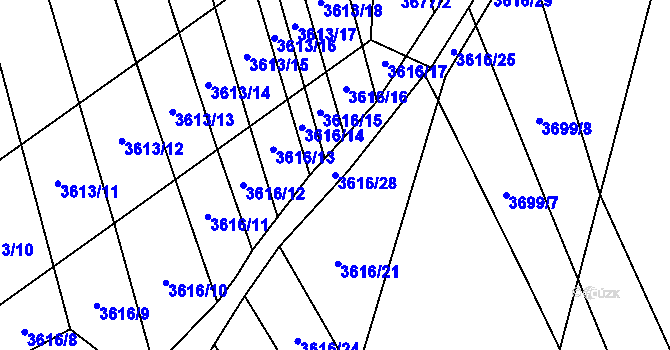 Parcela st. 3616/28 v KÚ Kojetín, Katastrální mapa