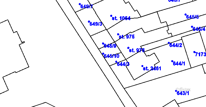 Parcela st. 645/10 v KÚ Kojetín, Katastrální mapa