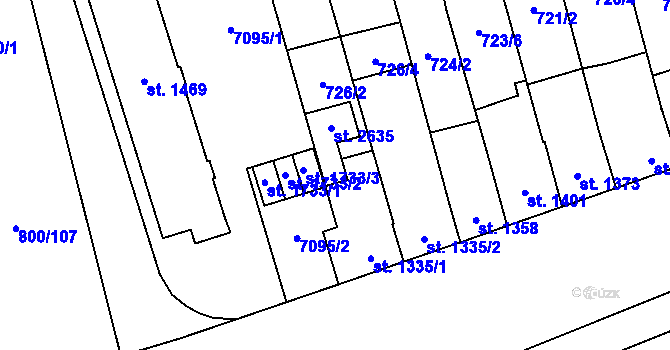 Parcela st. 1335/3 v KÚ Kojetín, Katastrální mapa