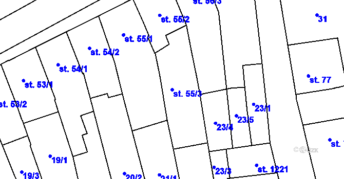 Parcela st. 55/3 v KÚ Kojetín, Katastrální mapa