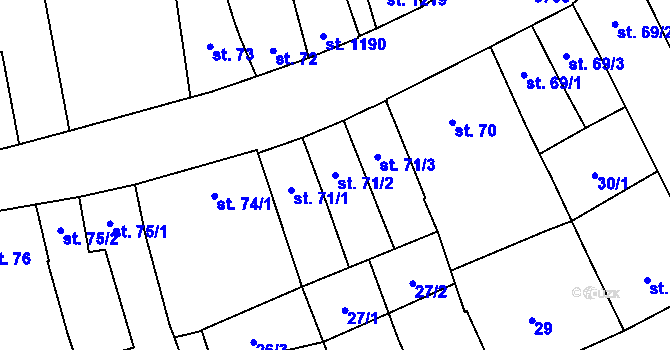Parcela st. 71/2 v KÚ Kojetín, Katastrální mapa