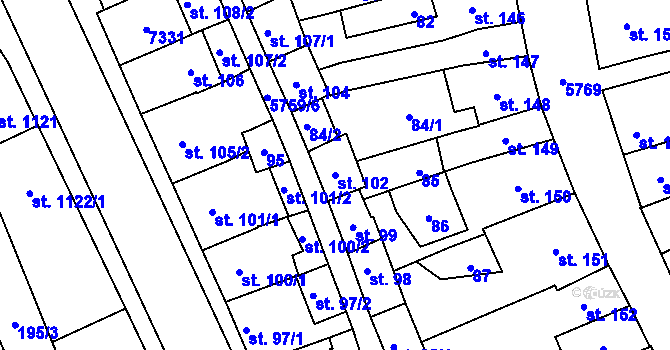 Parcela st. 102 v KÚ Kojetín, Katastrální mapa