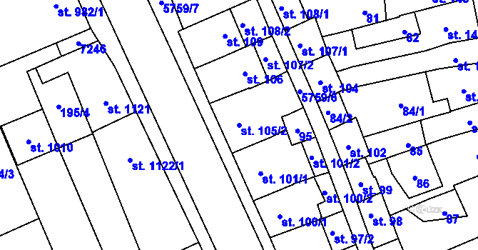 Parcela st. 105/2 v KÚ Kojetín, Katastrální mapa