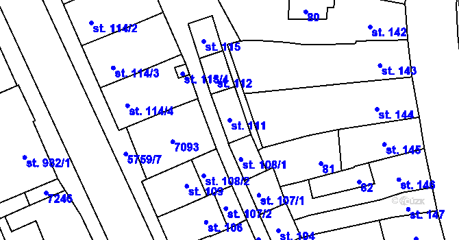 Parcela st. 111 v KÚ Kojetín, Katastrální mapa
