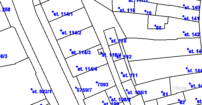Parcela st. 113/4 v KÚ Kojetín, Katastrální mapa