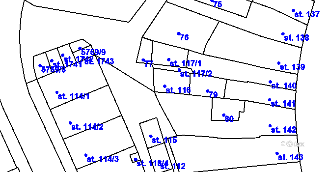 Parcela st. 116 v KÚ Kojetín, Katastrální mapa