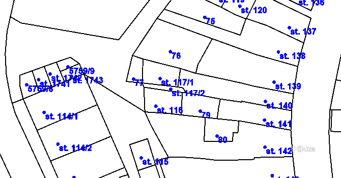 Parcela st. 117/2 v KÚ Kojetín, Katastrální mapa