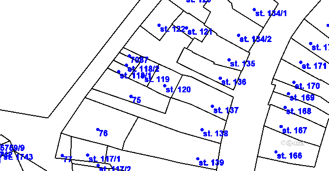 Parcela st. 120 v KÚ Kojetín, Katastrální mapa