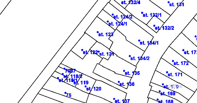 Parcela st. 121 v KÚ Kojetín, Katastrální mapa