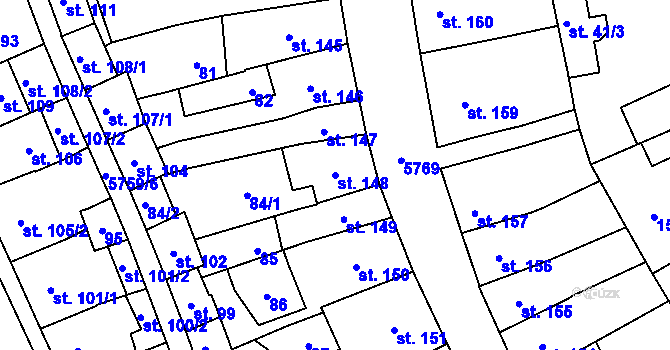 Parcela st. 148 v KÚ Kojetín, Katastrální mapa