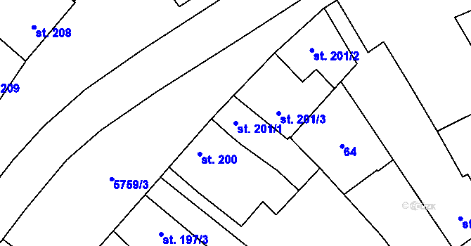 Parcela st. 201/1 v KÚ Kojetín, Katastrální mapa