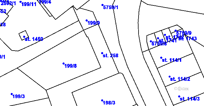 Parcela st. 258 v KÚ Kojetín, Katastrální mapa
