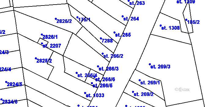 Parcela st. 266/2 v KÚ Kojetín, Katastrální mapa
