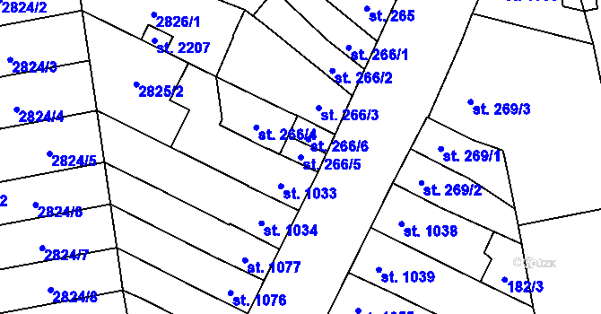 Parcela st. 266/5 v KÚ Kojetín, Katastrální mapa