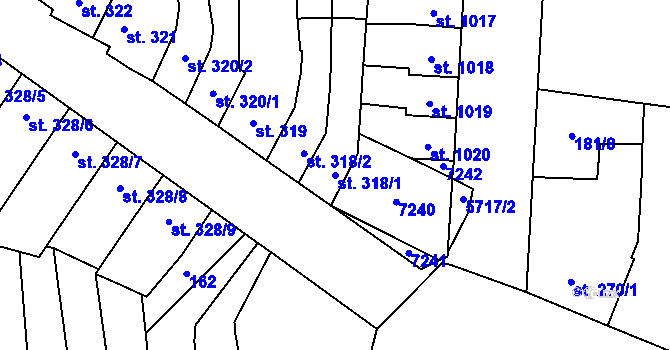 Parcela st. 318/1 v KÚ Kojetín, Katastrální mapa