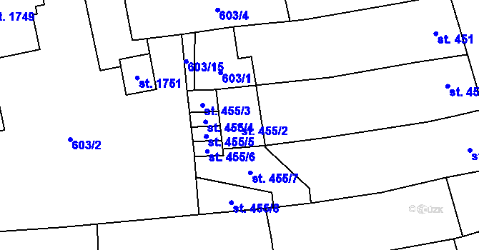 Parcela st. 455/2 v KÚ Kojetín, Katastrální mapa