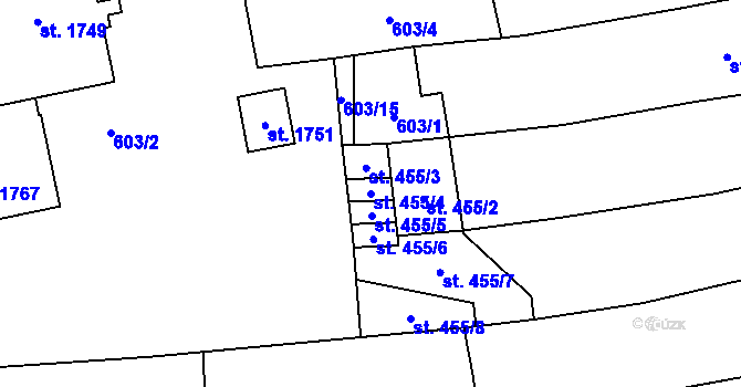 Parcela st. 455/4 v KÚ Kojetín, Katastrální mapa