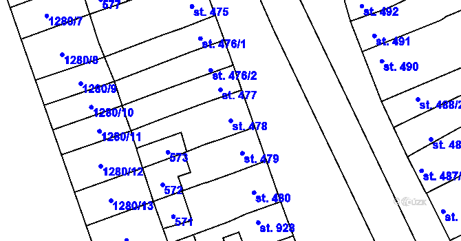 Parcela st. 478 v KÚ Kojetín, Katastrální mapa