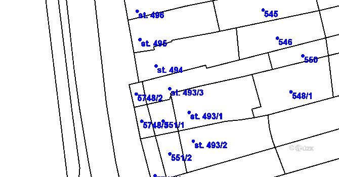 Parcela st. 493/3 v KÚ Kojetín, Katastrální mapa